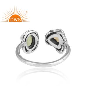 สไตล์วินเทจออกซิไดซ์925แหวนเงินผู้จัดจำหน่ายเครื่องประดับ Peridot และซิทรินแฮนด์เมดเงินออกแบบหันหน้าไปทางแหวน - Product Image 4