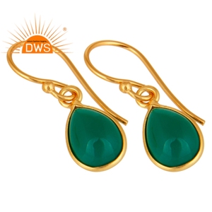 Pendientes de plata de ley con gema de ónix verde, joyería de diseño en forma de gota, chapado en oro amarillo - Product Image 2
