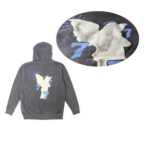 Sudadera con capucha Vintage wash, manga grande, letras espumosas 3d, personalizado, pantalla de alta calidad - Product Image 2