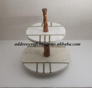 แท่นวางเค้กหินอ่อนพร้อมก้านเหล็กชุบทองอุปกรณ์ทำเค้กเซิฟเวอร์เค้กสำหรับงานปาร์ตี้งานแต่งงานโรงแรมและร้านอาหารที่ใช้ - Product Image 6