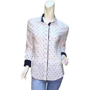 Turn-down collar modish casual office women button up blouse