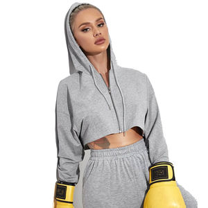 Inspire Apparel Haut court à manches longues pour femmes de haute qualité Sweat à capuche Streetwear imprimé avec logo personnalisé avec doublure au printemps - Product Image 2