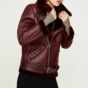 High Quality Women's Motorbike Leather Fur Jacket Metal Outwear Winter Thick Bomber-Wholesale Price