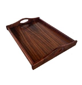 Plateau en bois fini naturel Plateau de service en bois Plateau de petit-déjeuner en bois avec poignée en métal Fabricant en gros - Product Image 1