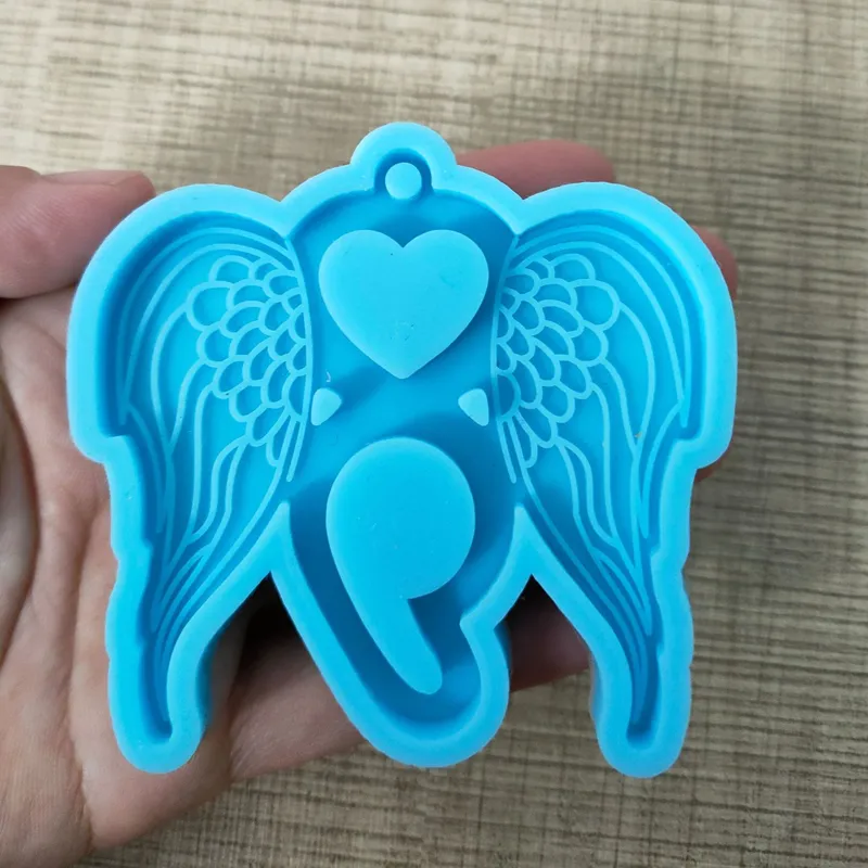 R249 DIY Nhựa Bộ Nhớ Khuôn Nhận Thức Heart Angle Wings Keychain Silicone Khuôn Cho Nhựa Epoxy