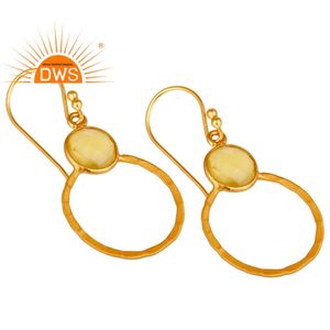 Round Circle Designer Earring Women's Gold Plated Silver Earring Wholesale Yellow Chalcedony Gemstone Earring Jewelry - Product Image 2
