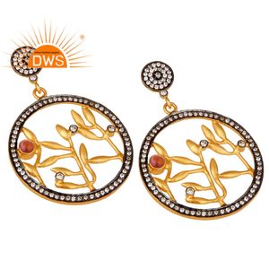 Pendientes de circón rosa y blanco, joyería de moda, venta al por mayor, pendientes de latón chapados en oro amarillo hechos a mano - Product Image 2