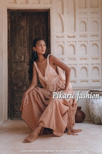 ชุดแม็กซี่เดรสสำหรับผู้หญิงชุดเดรสสไตล์รีสอร์ตแขนกุดผ้าทอเอวเซ็กซี่และเป็นธรรมชาติสำหรับฤดูร้อน - Product Image 5