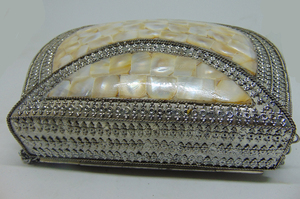 Pearl Mosaic Studed Evening Clutch <b>Bag</b> Purse Gold Chain Light Flower Customized Lowellcraft.com BRC06309 Flap - Product Image 3