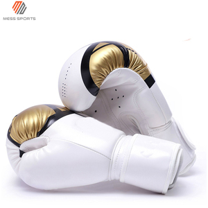 Guantes de Boxeo Blancos Dorados de Cuero PU con Cordones Transpirables para Adultos, Entrenamiento y Sparring - Product Image 5