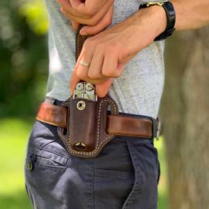 Funda de cuero de grano rico para cuchillos de hoja plegables, 5 pulgadas, superventas, precio de fábrica - Product Image 6