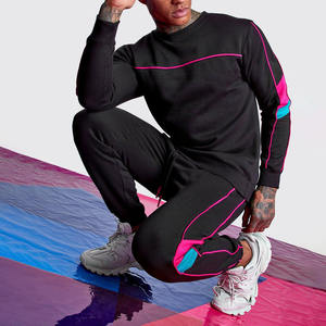 Chándal Flec con logotipo estampado personalizado, jerséis de manga larga con cremallera completa y diseño de panel de contraste, conjunto de joggers con capucha para hombre, ropa de entrenamiento de gran tamaño, sudadera - Product Image 4