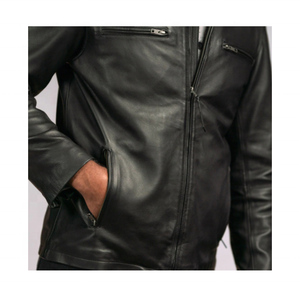 Veste en cuir noir de haute qualité pour homme, fait avec un matériau véritable, disponible en grande taille, nouvelle collection, à bas prix - Product Image 2