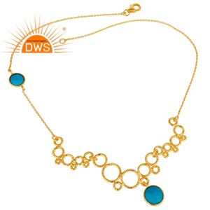 Collier Matrix Turquoise Pierres Précieuses 14k Plaqué Or Fournisseur de Bijoux Designer Collier en Argent Sterling 925 Collection Vintage - Product Image 2