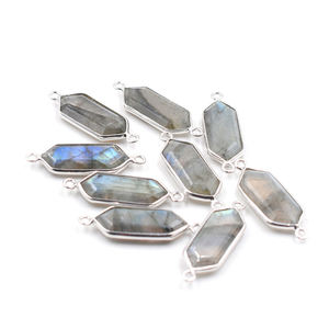 Conector de Plata de Ley 925 con Bisel en Forma de Hexágono de Labradorita, Chapado en Plata, para Fabricación de Joyería Artesanal - Product Image 5