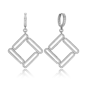 Stylish Geometric Design Zirconia Stone Silver Dangle Earrings Wholesale Turkish Sterling Silver Jewelry - Product Image 3