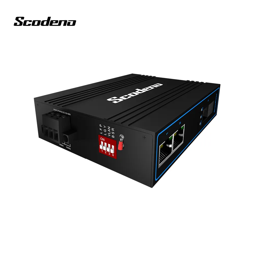 Scodeno Economic Hot Selling 1 FX2TX 1 * 100Base-X 2*10/100Base-T IP40 Nicht verwalteter industrieller Ethernet-Switch