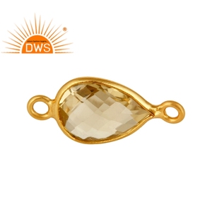 ตัวเชื่อมต่อแบบกรอบเงินแท้ชุบทองประดับพลอยเลมอนโทแพซลายตารางหมากรุก สำหรับงานทำเครื่องประดับแฮนด์เมด ขายส่ง - Product Image 1