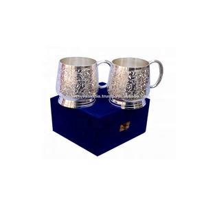 Designer Brass Beer <b>Mug</b> <b>Set</b> with Silver Plating for Hotel Restaurant Parties and Gifts Quality Metal Tableware - Product Image 1