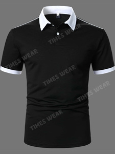 Polo manches courtes pour hommes de haute qualité 100% coton à séchage rapide bouton décoration contraste garniture impression motif solide taille XL - Product Image 6