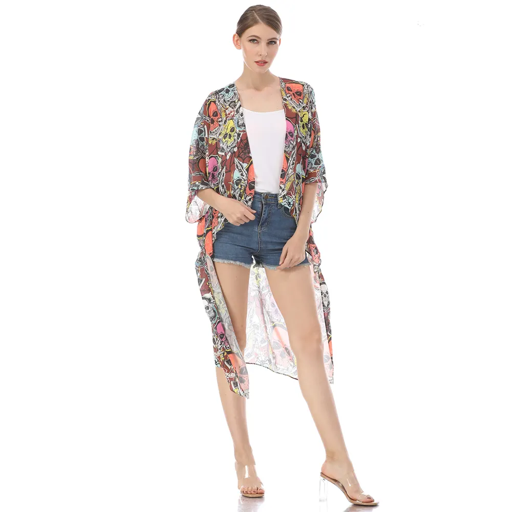 Op Maat Bedrukt Lange Kimono Vest Gewaden Cover Ups Strandjurken Voor Dames