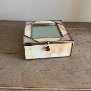 Vintage Small Leaded Stained <b>Glass</b> Trinket <b>Box</b> <b>Glass</b> Jewelry Storage <b>Box</b> Vanity Display Decor - Product Image 1