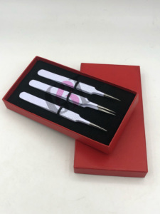 แหนบต่อขนตาสแตนเลสมืออาชีพเคลือบผงสีขาวปรับแต่งโลโก้ได้ตามต้องการ - Product Image 4