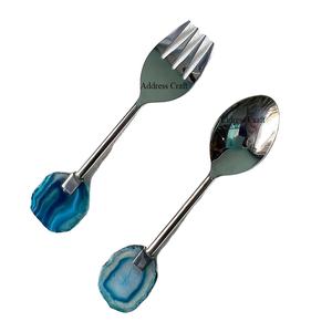 ชุดเสริฟสลัดสแตนเลสมีด้ามจับอาเกตอุปกรณ์ในครัวที่เสิร์ฟมีด้ามจับผักและผลไม้ดีไซน์ล่าสุด - Product Image 1