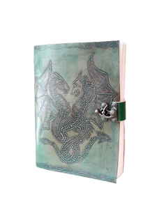 Atractivo diario de cuero hecho a mano doble Dragón en relieve diseño hierba Color papel diario cierre caja de negocios regalos escolares - Product Image 2