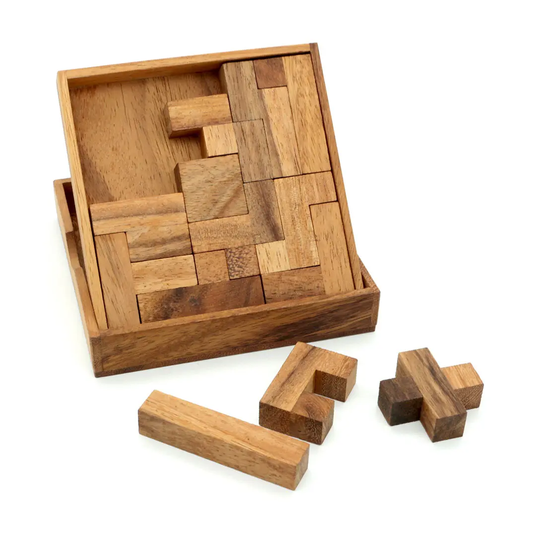 Pentominoes Puzzle Made of Natural Wooden Craft Design for Challenging Thinking Time of Brain Teaser Adults and Kids