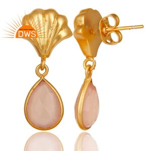 Pendiente de piedra preciosa de Calcedonia rosa, alta calidad, colgante de Latón chapado en oro, fabricante de joyería - Product Image 2