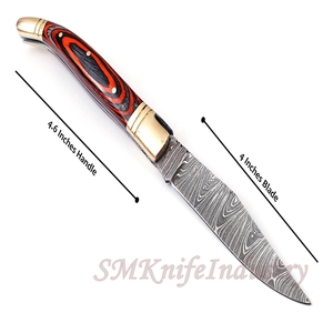 Cuchillo de bolsillo forjado a mano, cuchillo plegable de Damasco hecho a mano con funda de cuero (smk1688) - Product Image 2
