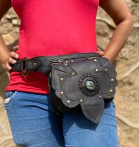 Unisex Black Leather Hip <b>Pocket</b> <b>Belts</b> Waist Bags Travel <b>Belts</b> Multi Uses Waist Bags Vintage Bags - Product Image 4