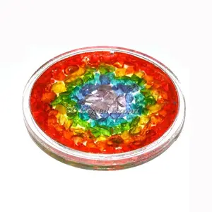 Posavasos Circular de Mosaico de Piedras Preciosas, Diseño de Chakra Arcoíris, Decoración Feng Shui para el Hogar - Product Image 1