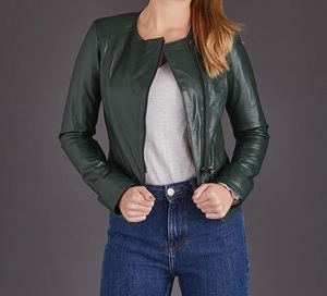 Veste à fermeture éclair unisexe, tenue décontractée, couleur vert foncé, véritable peau d'agneau, à la mode, disponible en toutes les couleurs, fabriqué au Pakistan, nouvelle collection - Product Image 3
