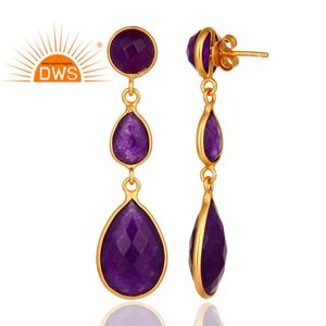 Pendientes de Aventurina Morada con Bisel, Venta al por Mayor, Chapados en Oro de 14k, Plata de Ley 925, Joyería, Colección Clásica - Product Image 3