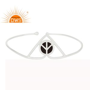 Handmade Sterling Silver Lucky Peace <b>Sign</b> Charm Cuff Bracelet Manufacturer of Black Onyx Gemstone Cuff Jewelry - Product Image 1