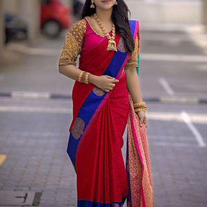 Banarasi Seda Jacquard Saree con Blusa Mujeres Wear Ladies Party Festival Daily Wear Suave Algodón Seda Sari Venta al por mayor Precio bajo Apparelgarment - Product Image 1