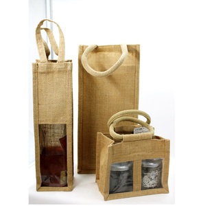 Sac fourre-tout en jute fait main avec poignée en coton pour les cadeaux ou la vente au détail Sac biodégradable réutilisable pour emballage à une seule bouteille - Product Image 5