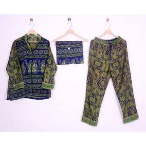 Indian <b>Silk</b> Luxury <b>Pyjama</b> Set for Women High Quality Custom Nightwear Winter Summer/Autumn Sleepwear Dress Floral Pattern Quick - Product Image 1