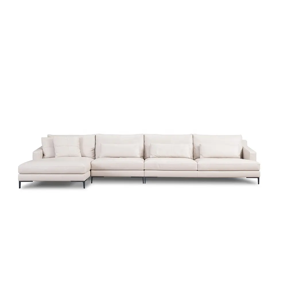 VV CASA Italian modern sofa design white top grain cow leather L shaped sofa minimalist corner couch living room sectional sofa