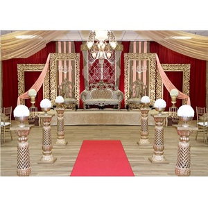 Hermoso Diseño de Escenario para Recepción de Bodas, Decoración de Escenario para Eventos de Boda Indios, Decoración de Escenario Real Tallada en Oro para Bodas en EE. UU. - Product Image 1
