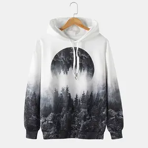 Mens Forest Landscape Graphic Print Drawstring Hoodie With Kangaroo Pocket