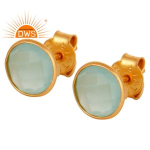 Pendientes de plata de ley 925 con gema de Calcedonia Natural, joyería para mujeres - Product Image 2