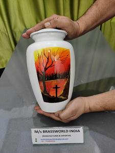 Aluminum Aesthetic Hand Painted Adult Cremation Urn Brassworld India <b>Funeral</b> <b>Supplies</b> - Product Image 2