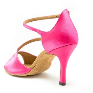Recién llegado, zapatos de baile latino para mujer, satén de baile encantador para niñas a la moda con tacón de 8,5 cm, salón de salsa rosa - Product Image 2