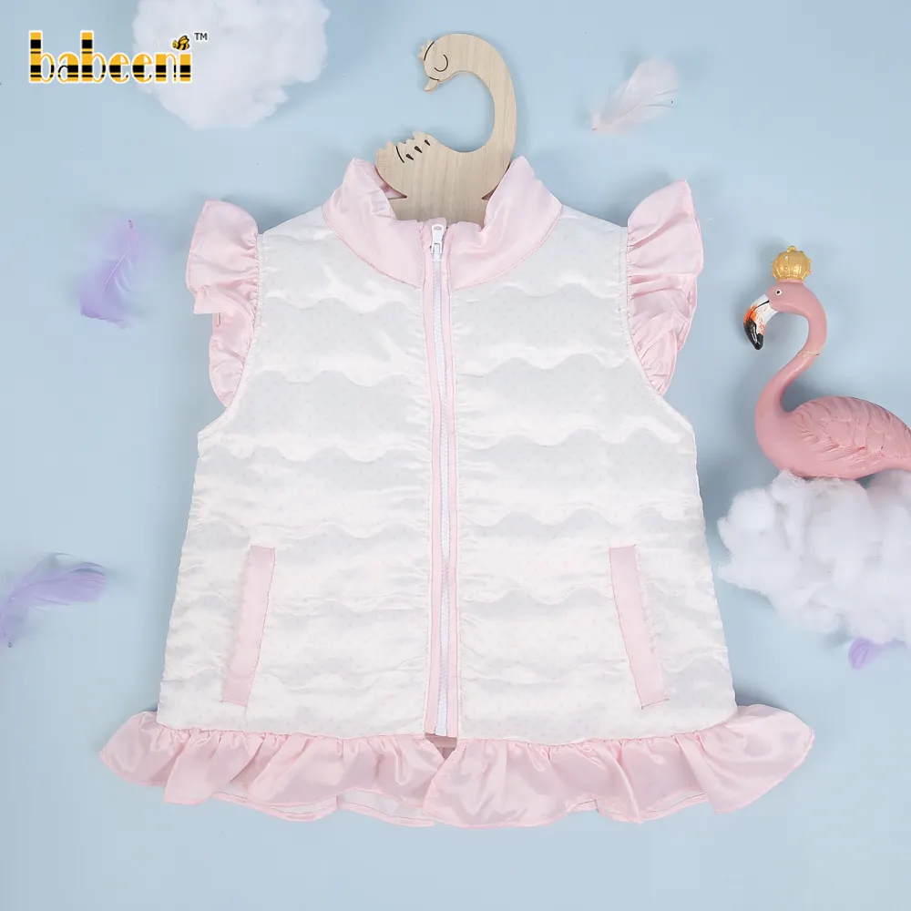 Cappotto trapuntato a pois rosa per neonate OEM ODM cappotto per bambini abbigliamento-QC99 Casual bianco tinta unita 100% cotone cerniera 1500 200