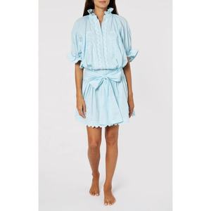 2022 nouvelles femmes Aqua bleu popeline Blouson robe brodée Ric Rac ourlet festonné élégant bohème tunique paillettes naturel pour - Product Image 2