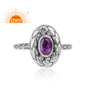 Handmade Oxidized 925 Sterling Silver <b>Adjustable</b> <b>Ring</b> Purple Amethyst Gemstone <b>Ring</b> Jewelry Manufacturer Classic Collection - Product Image 2