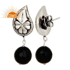 Black Onyx Bead Drop Earrings Suppliers Oxidized Silver Plated Brass Earrings Fashion Jewelry Classic Collection